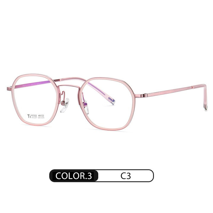 Reven Jate Unisex Full Rim Round Square Acetate Titanium Frame Eyeglasses R2322 Full Rim Reven Jate C3