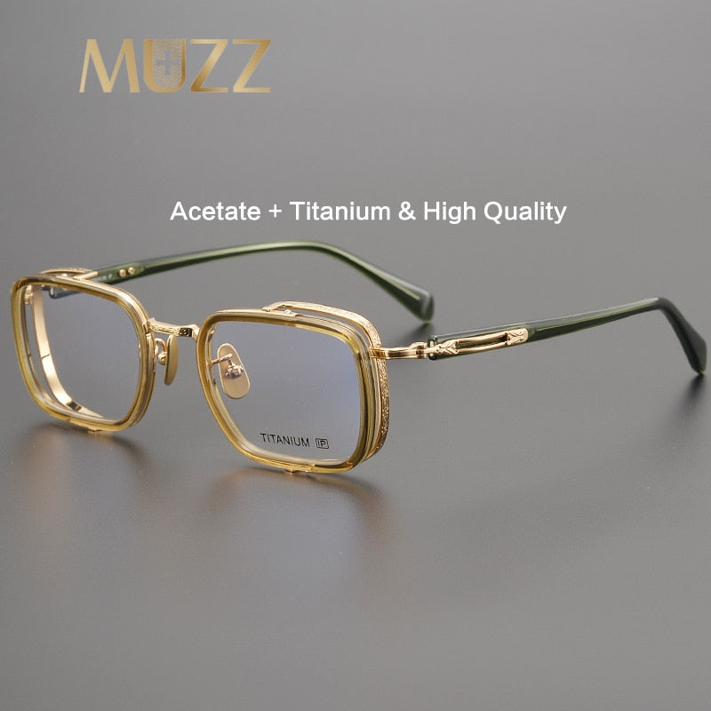 Muzz Unisex Full Rim Square Acetate Titanium Eyeglasses E005 Full Rim Muzz