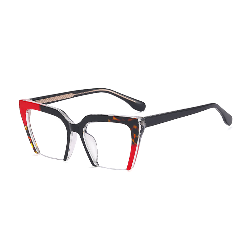 Ralferty Women's Full Rim Square Cat Eye Tr 90 Acetate Eyeglasses F81058 Full Rim Ralferty China C5 Black Red