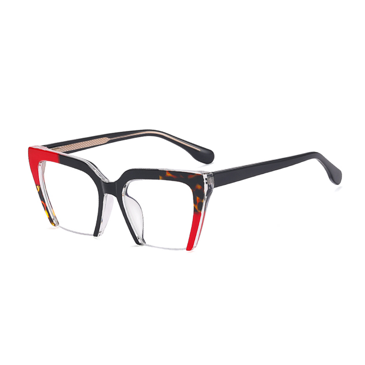 Ralferty Women's Full Rim Square Cat Eye Tr 90 Acetate Eyeglasses F81058 Full Rim Ralferty China C5 Black Red