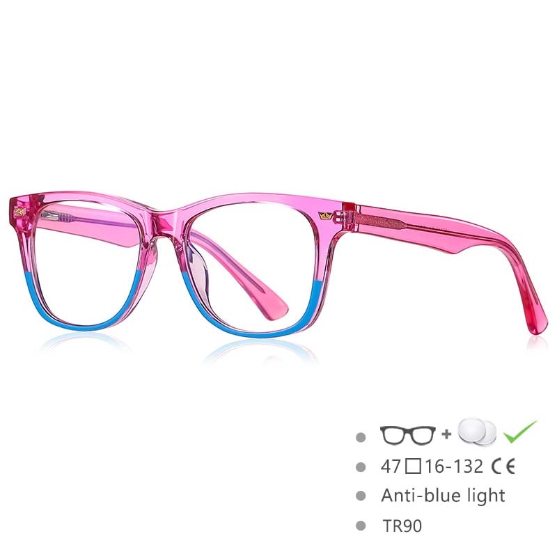 CCspace Children's Unisex Full Rim Square Tr 90 Titanium Frame Eyeglasses 54574 Full Rim CCspace Pink-blue China