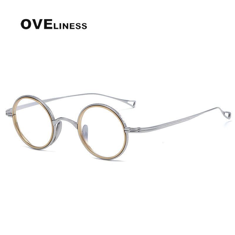 Oveliness Unisex Full Rim Round Acetate Titanium Eyeglasses 123 Full Rim Oveliness silver gold