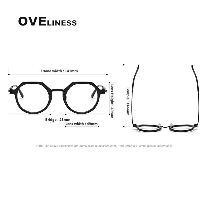 Oveliness Unisex Full Rim Round Double Bridge Acetate Titanium Eyeglasses 9745 Full Rim Oveliness