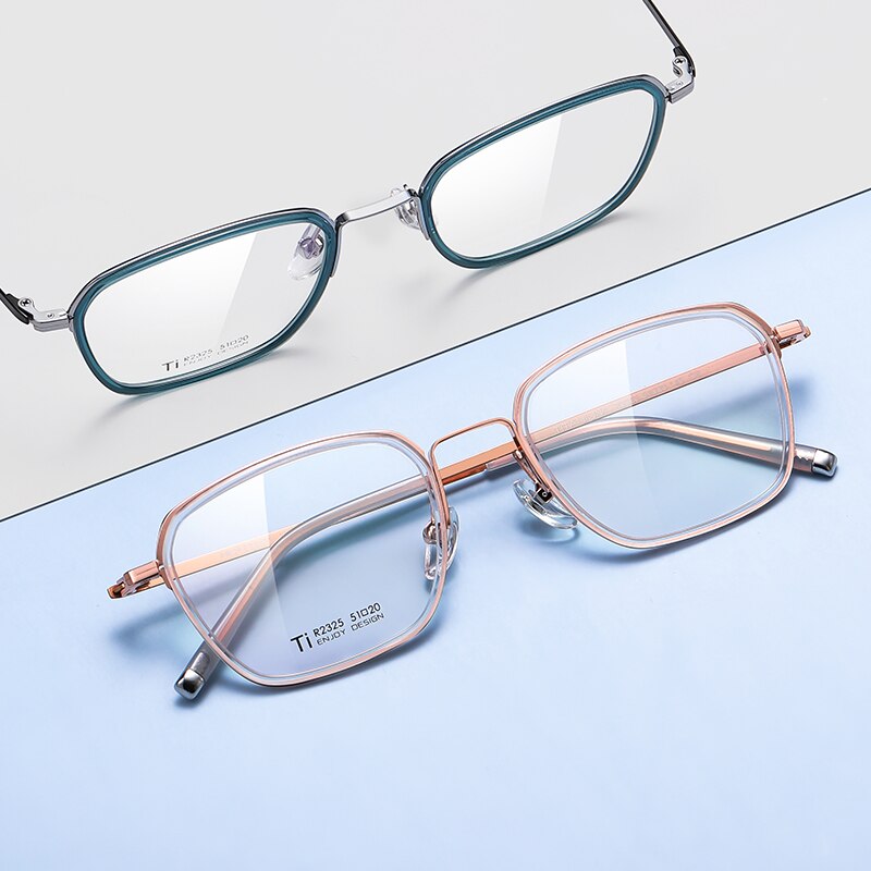 Reven Jate Unisex Full Rim Square Acetate Titanium Frame Eyeglasses R2325 Full Rim Reven Jate