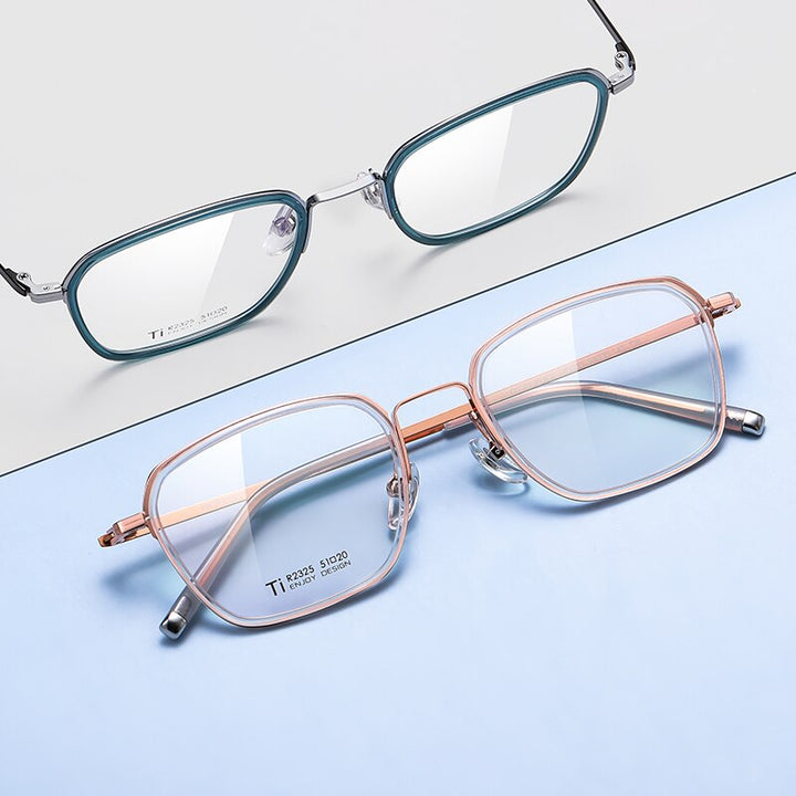 Reven Jate Unisex Full Rim Square Acetate Titanium Frame Eyeglasses R2325 Full Rim Reven Jate