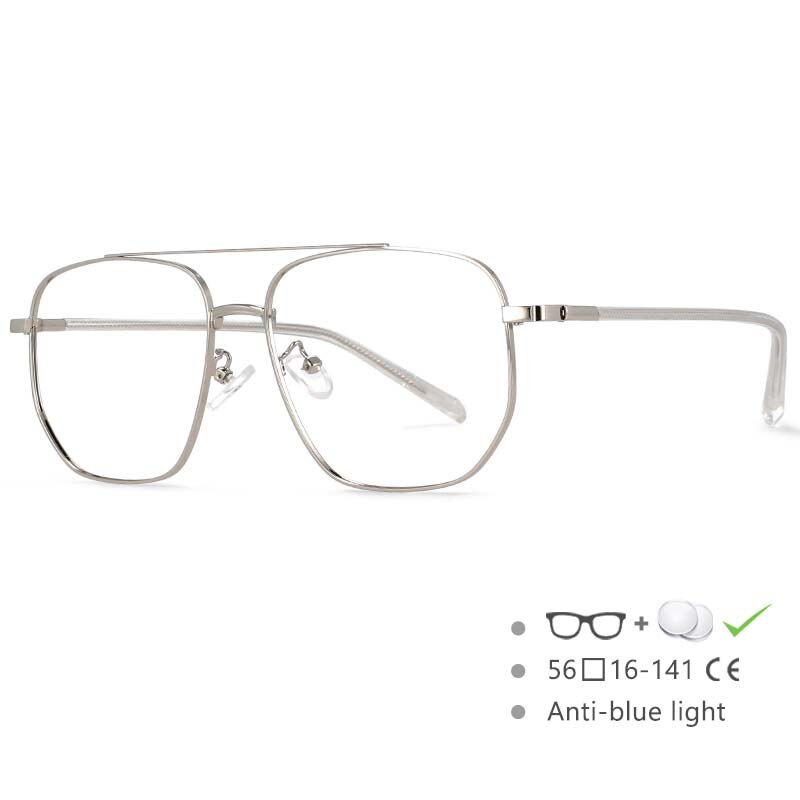 CCspace Unisex Full Rim Oversized Double Bridge Square Alloy Frame Eyeglasses 54596 Full Rim CCspace Silver China