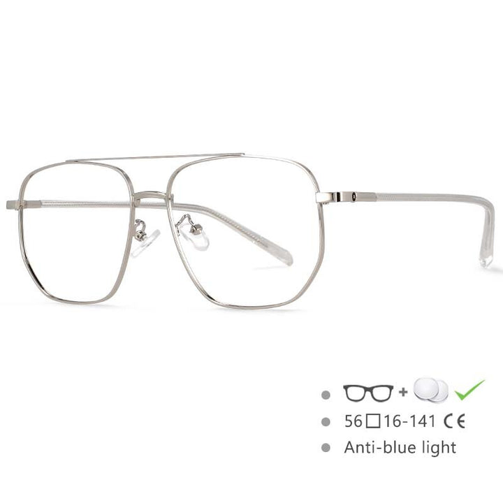 CCspace Unisex Full Rim Oversized Double Bridge Square Alloy Frame Eyeglasses 54596 Full Rim CCspace Silver China