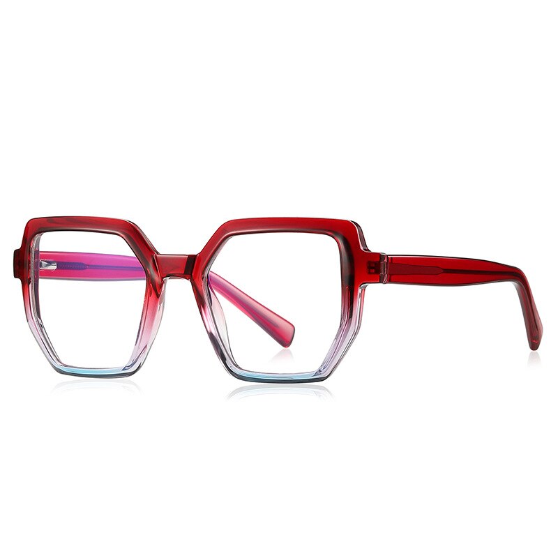 CCspace Unisex Full Rim Irregular Square Tr 90 Titanium Eyeglasses 54714 Full Rim CCspace China Red