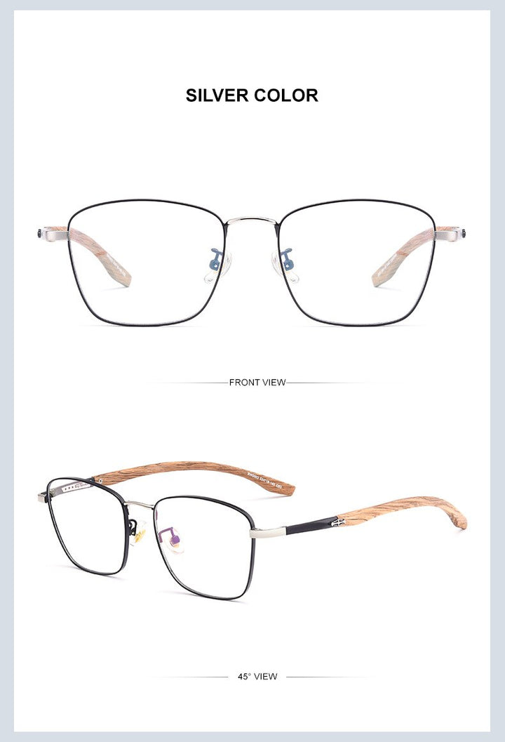 Chashma Unisex Full Rim Square Stainless Steel Frame Wood Temple Eyeglasses Full Rim Chashma