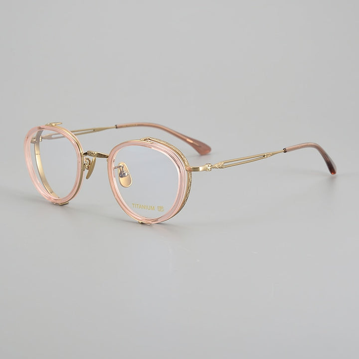 Muzz Unisex Full Rim Irregular Round Acetate Titanium Eyeglasses E004 Full Rim Muzz C3
