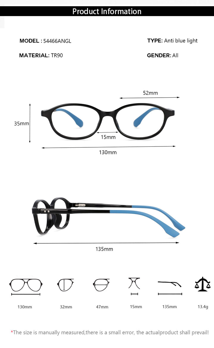 CCspace Unisex Youth Size Full Rim Oval Tr 90 Titanium Frame Eyeglasses 54466 Full Rim CCspace