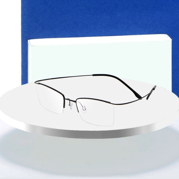 Hotochki Men's Semi Rim Rectangle Titanium Frame Eyeglasses 30004 Semi Rim Hotochki