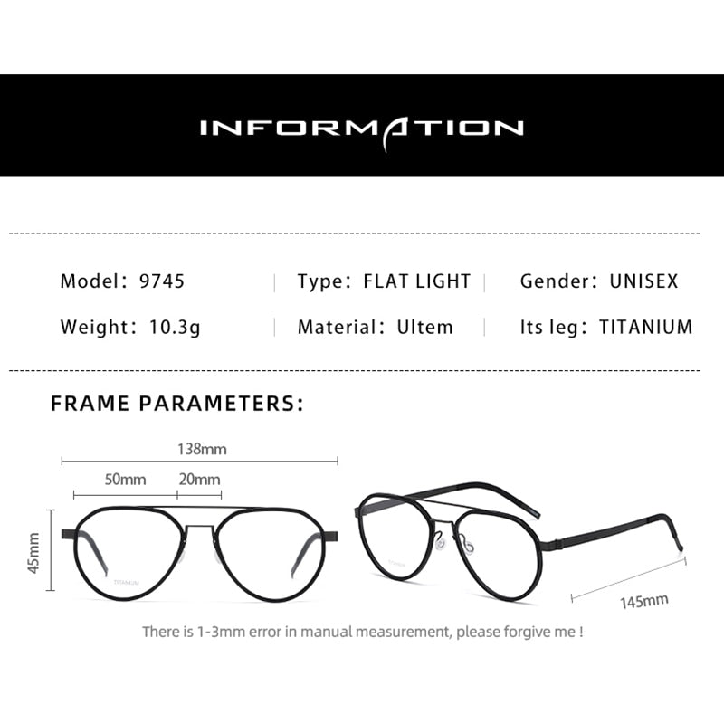 Reven Jate Unisex Full Rim Oval Double Bridge Titanium Acetate Eyeglasses 9745 Full Rim Reven Jate