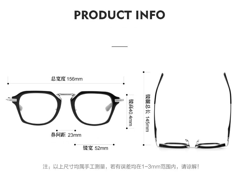 CCspace Unisex Full Rim Flat Top Square Titanium Acetate Eyeglasses 55373 Full Rim CCspace