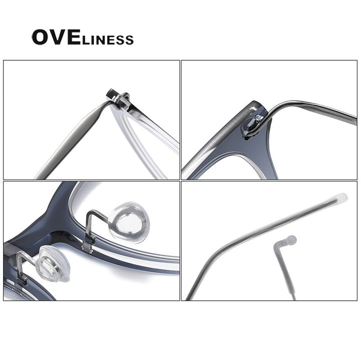 Oveliness Unisex Full Rim Round Acetate Titanium Eyeglasses 6506 Full Rim Oveliness