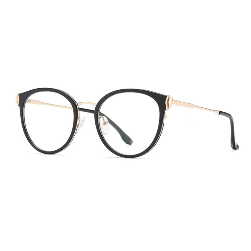 Hotony Women's Full Rim Round Cat Eye Acetate Alloy Eyeglasses Tj879 Full Rim Hotony BLACK