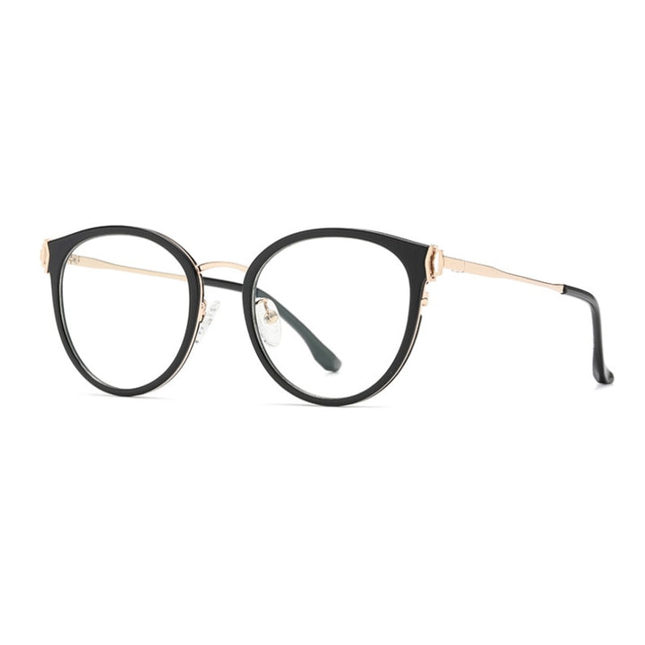 Hotony Women's Full Rim Round Cat Eye Acetate Alloy Eyeglasses Tj879 Full Rim Hotony BLACK