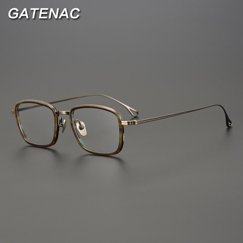 Gatenac Unisex Full Rim Square Titanium Acetate Frame Eyeglasses Gxyj785 Full Rim Gatenac