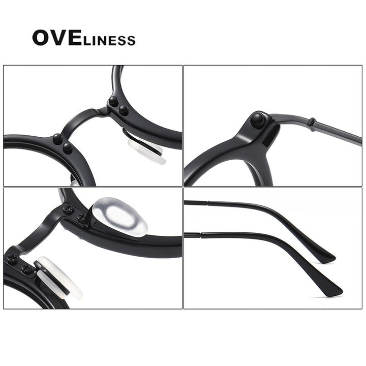 Oveliness Unisex Full Rim Round Acetate Titanium Eyeglasses 5866 Full Rim Oveliness