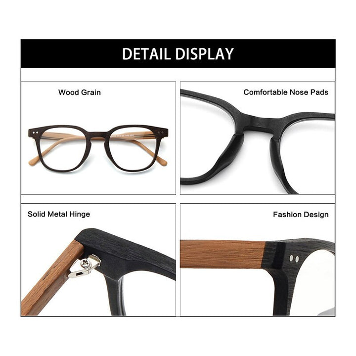 Hdcrafter Men's Full Rim Square Bamboo Wood Eyeglasses M9205 Full Rim Hdcrafter Eyeglasses