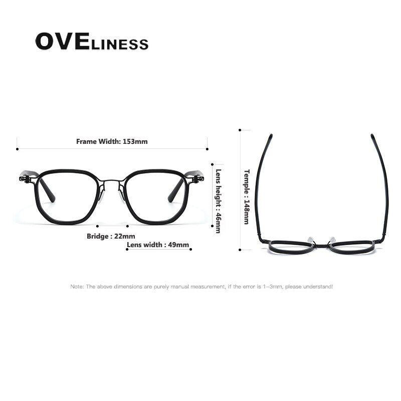 Oveliness Unisex Full Rim Round Square Acetate Titanium Eyeglasses 5865 Full Rim Oveliness