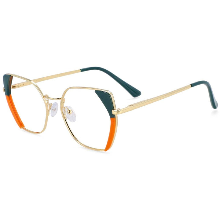 CCspace Women's Full Rim Polygonal Cat Eye Alloy Acetate Frame Eyeglasses 54175 Full Rim CCspace green-orange