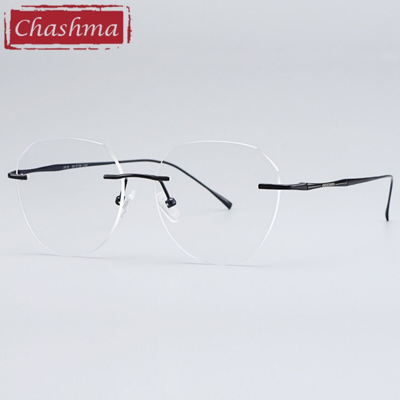 Chashma Women's Rimless Diamond Cut Titanium Round Frame Eyeglasses 3018 Rimless Chashma Black