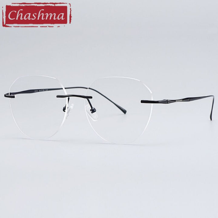 Chashma Women's Rimless Diamond Cut Titanium Round Frame Eyeglasses 3018 Rimless Chashma Black