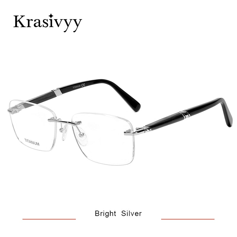 Krasivyy Unisex Rimless Square Titanium Wooden Eyeglasses Ls01 Rimless Krasivyy Bright  Silver China