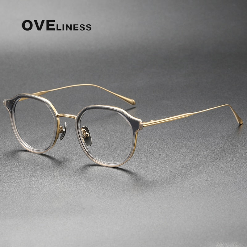 Oveliness Unisex Full Rim Round Acetate Titanium Eyeglasses Tango Full Rim Oveliness grey gold