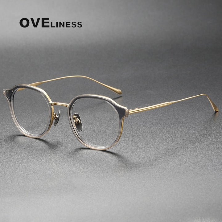Oveliness Unisex Full Rim Round Acetate Titanium Eyeglasses Tango Full Rim Oveliness grey gold