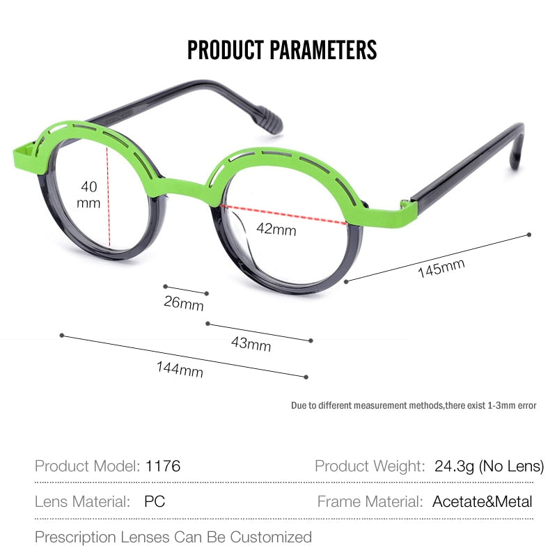Muzz Unisex Full Rim Irregular Round Acetate Alloy Eyeglasses 1176 Full Rim Muzz