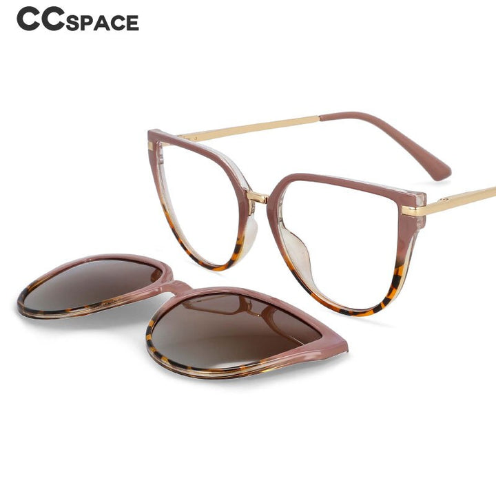 CCspace Unisex Full Rim Oversized Square Tr 90 Frame Eyeglasses Clip On Sunglasses 53791 With Clip Ons CCSpace