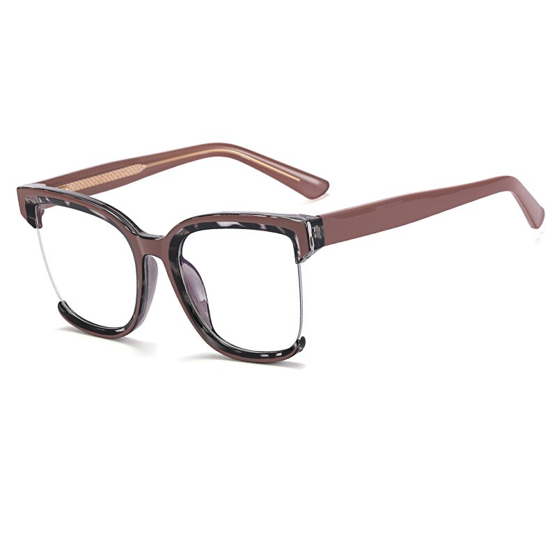 CCspace Women's Semi Rim Square Tr 90 Eyeglasses 54628 Semi Rim CCspace China Khaki-leopard