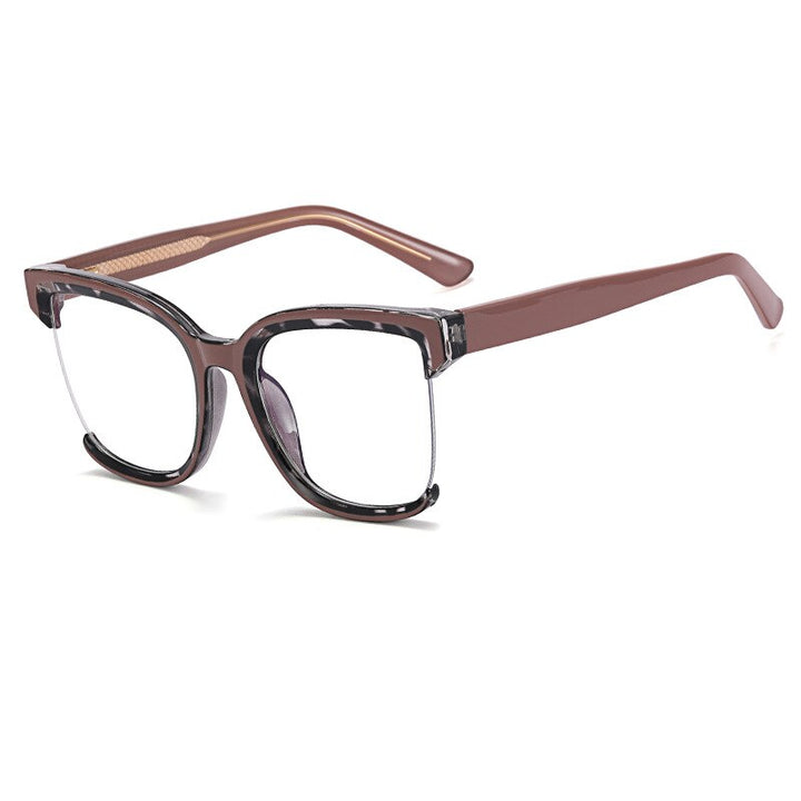 CCspace Women's Semi Rim Square Tr 90 Eyeglasses 54628 Semi Rim CCspace China Khaki-leopard