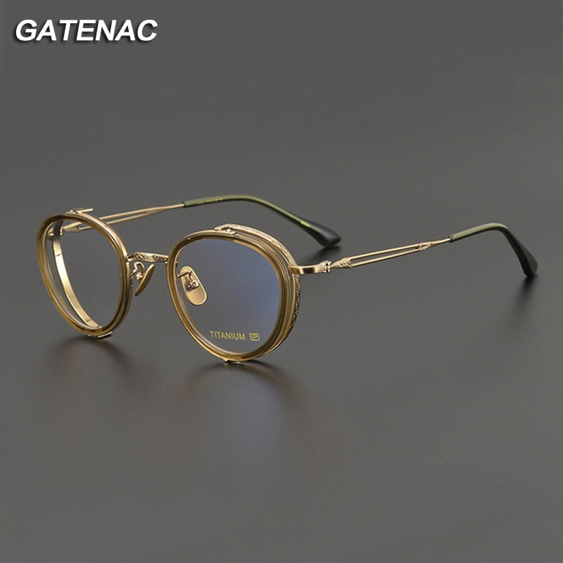 Gatenac Unisex Full Rim Round Square Acetate Titanium Eyeglasses Gxyj1050 Full Rim Gatenac