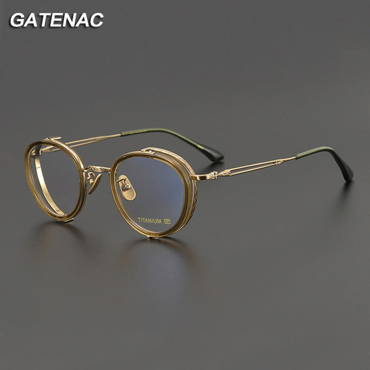 Gatenac Unisex Full Rim Round Square Acetate Titanium Eyeglasses Gxyj1050 Full Rim Gatenac