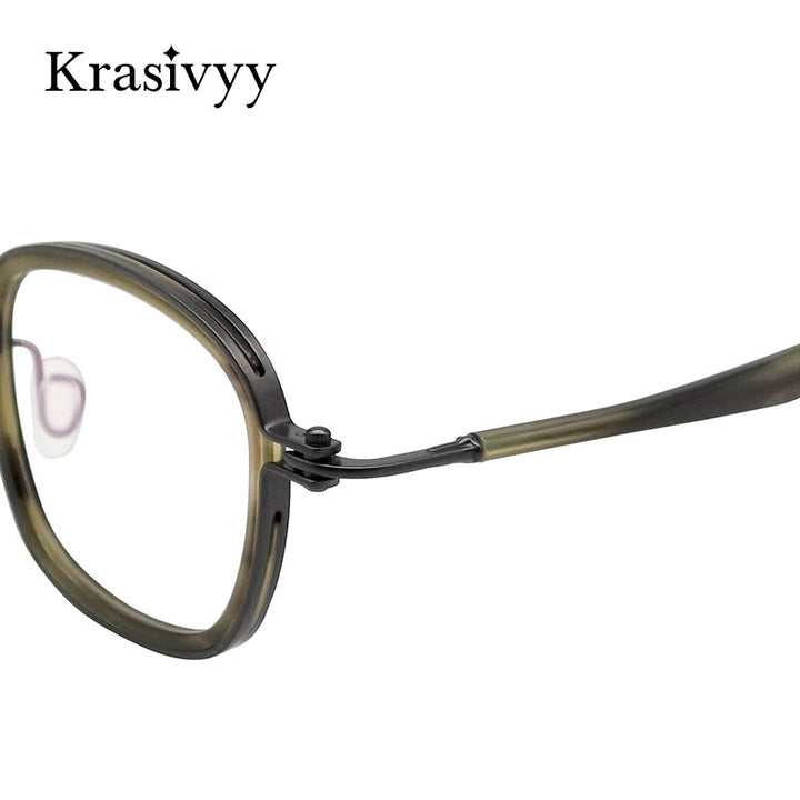 Krasivyy Men's Full Rim Square Titanium Acetate Eyeglasses Rlt5863 Full Rim Krasivyy