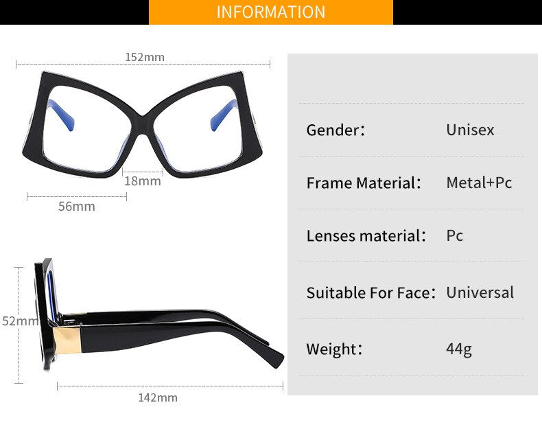 CCspace Women's Full Rim Oversized Square Cat Eye Acetate Eyeglasses 55385 Full Rim CCspace