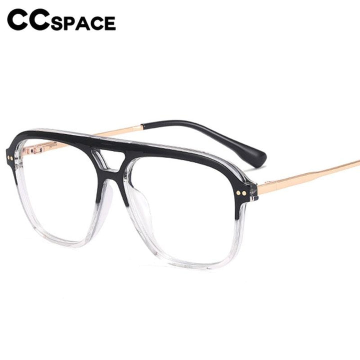 CCspace Unisex Full Rim Square Double Bridge Tr 90 Titanium Eyeglasses 56714 Full Rim CCspace