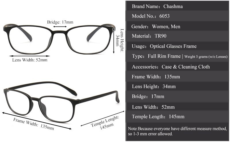 Chashma Ochki Unisex Full Rim Round Rectangle Tr 90 Titanium Eyeglasses 6053 Full Rim Chashma Ochki