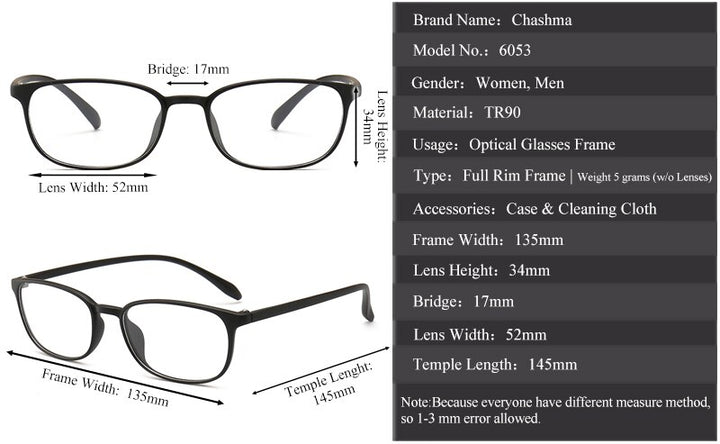 Chashma Ochki Unisex Full Rim Round Rectangle Tr 90 Titanium Eyeglasses 6053 Full Rim Chashma Ochki