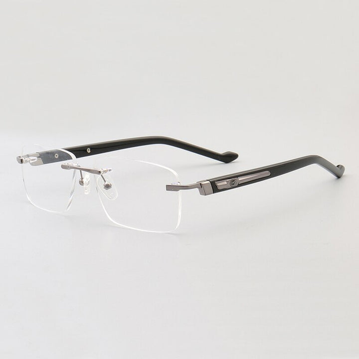 Muzz Men's Rimless Square Acetate Titanium Eyeglasses 108 Rimless Muzz Gray