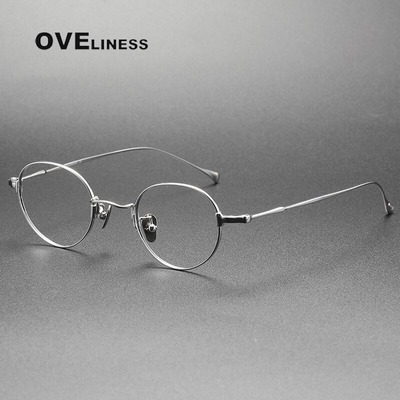 Oveliness Unisex Full Rim Round Titanium Eyeglasses Kmn53 Full Rim Oveliness silver Big