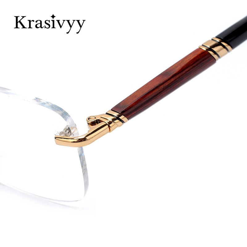 Krasivyy Unisex Rimless Square Titanium Wooden Eyeglasses Ls01 Rimless Krasivyy