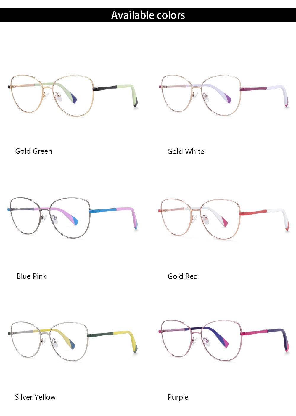 CCspace Unisex Full Rim Square Cat Eye Alloy Frame Eyeglasse 54262 Full Rim CCspace