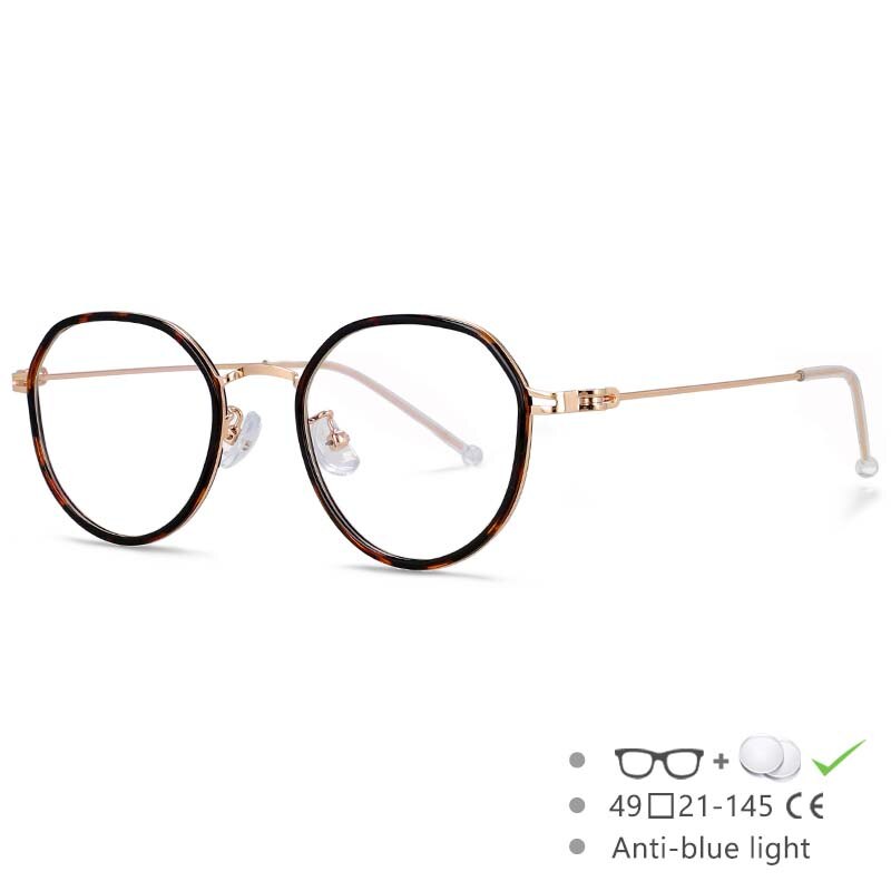 CCspace Unisex Full Rim Irregular Round Tr 90 Titanium Eyeglasses 53262 Full Rim CCspace China Leopard gold