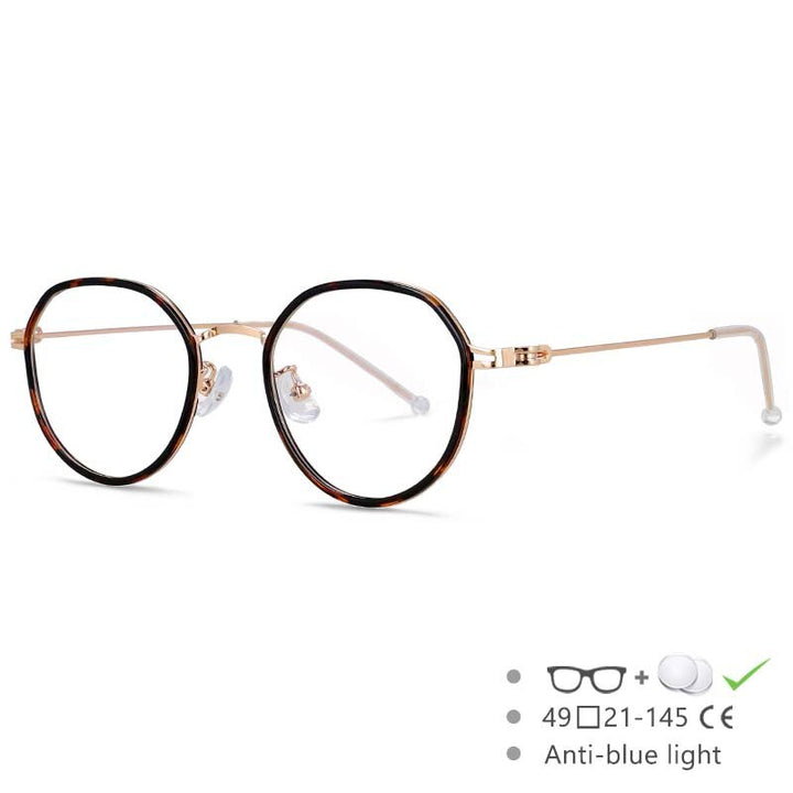CCspace Unisex Full Rim Irregular Round Tr 90 Titanium Eyeglasses 53262 Full Rim CCspace China Leopard gold