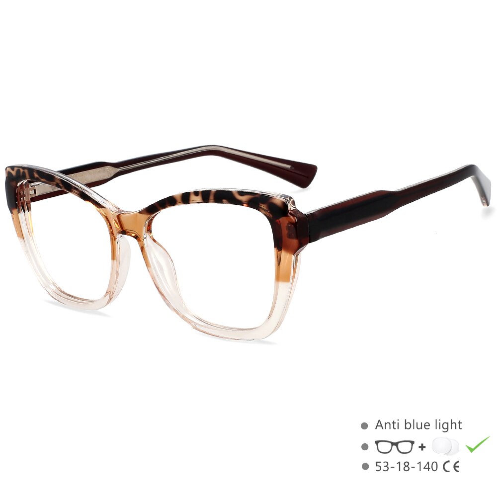 CCspace Unisex Full Rim Square Cat Eye Tr 90 Titanium Eyeglasses 54473 Full Rim CCspace China Tea
