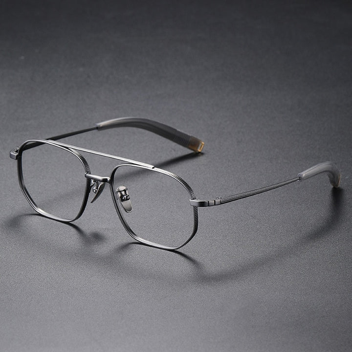 Muzz Unisex Full Rim Square Double Bridge Titanium Frame Eyeglasses 07518 Full Rim Muzz gray